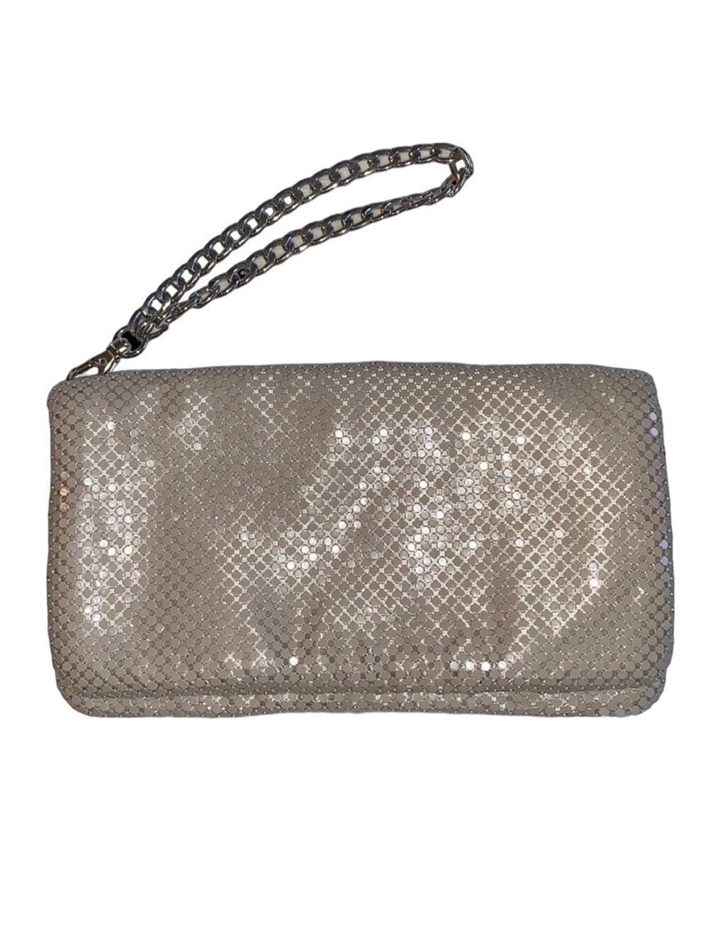 GLINT Beige Mesh Evening Bag Clutch Flap Front Wristlet